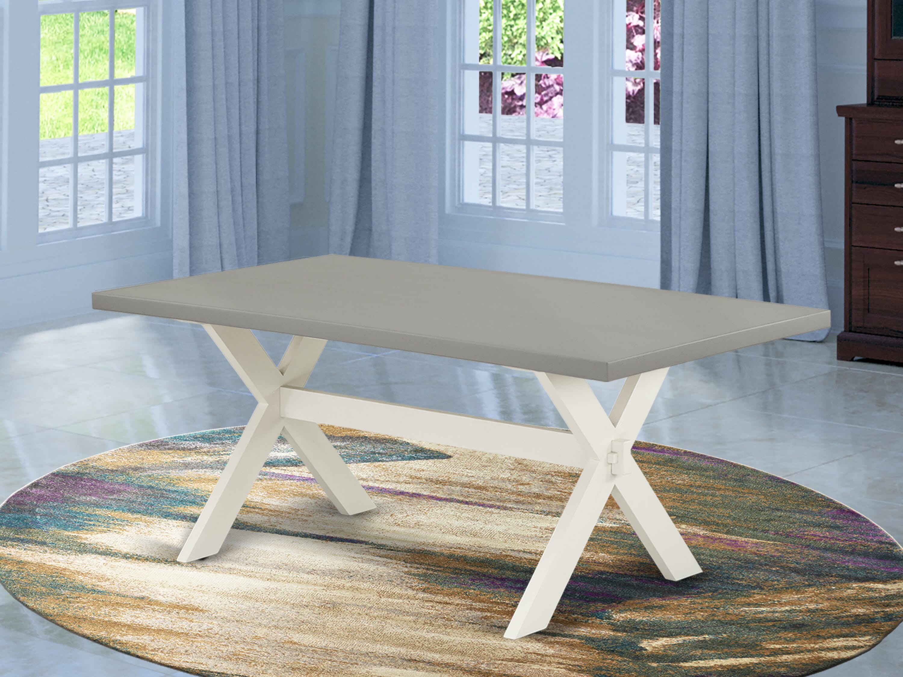 East West Furniture X097FO244-7 7-Piece Kitchen Table Set Consists of 6 Linen white Pu faux Leather Upholstered Dining Chairs with Nailheads and Modern Dining Table - linen white Finish