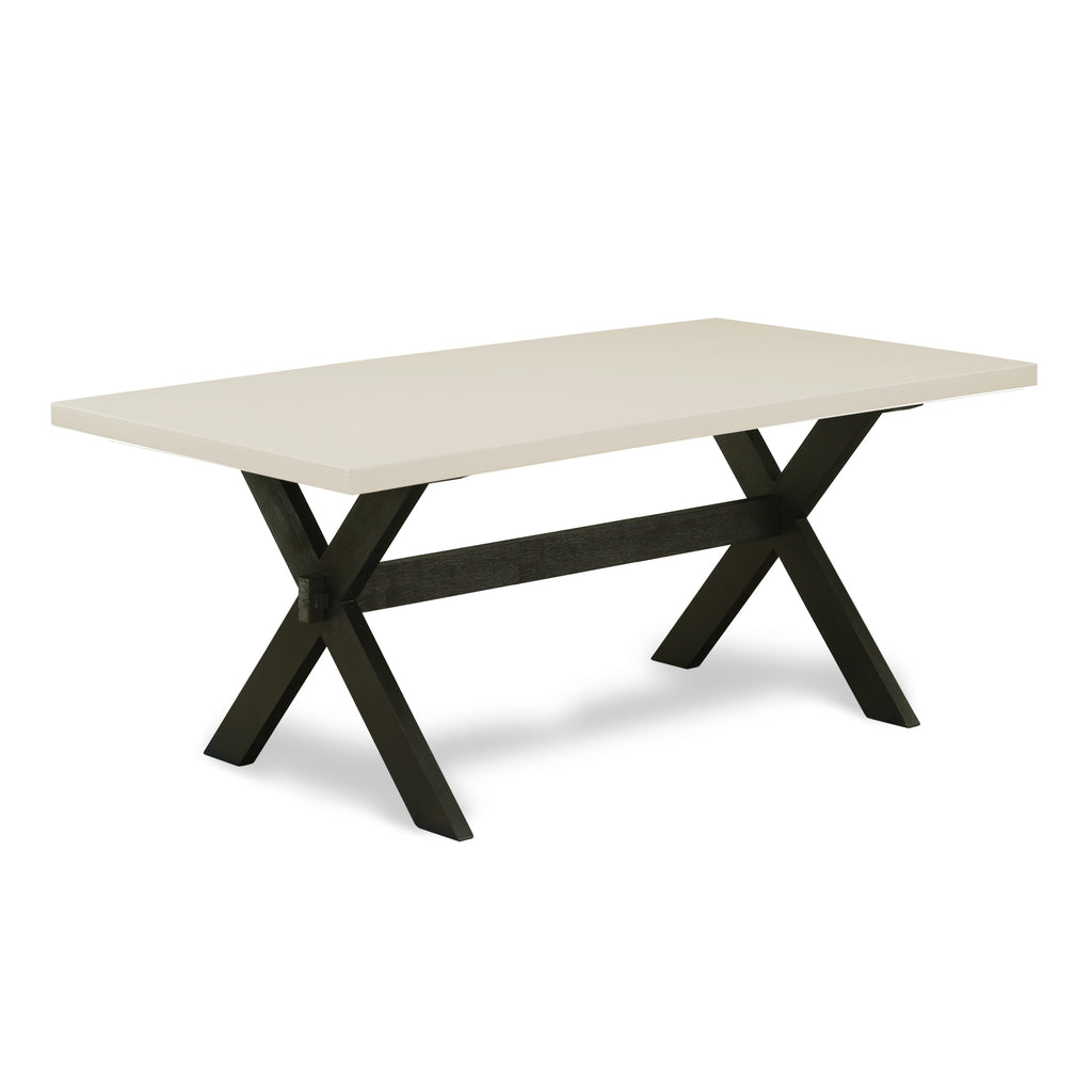Juego de comedor East West Furniture X627AB624-9 de 9 piezas. Incluye una mesa de comedor rectangular con patas en forma de X y 8 sillas Parson tapizadas en tela de lino de color negro.