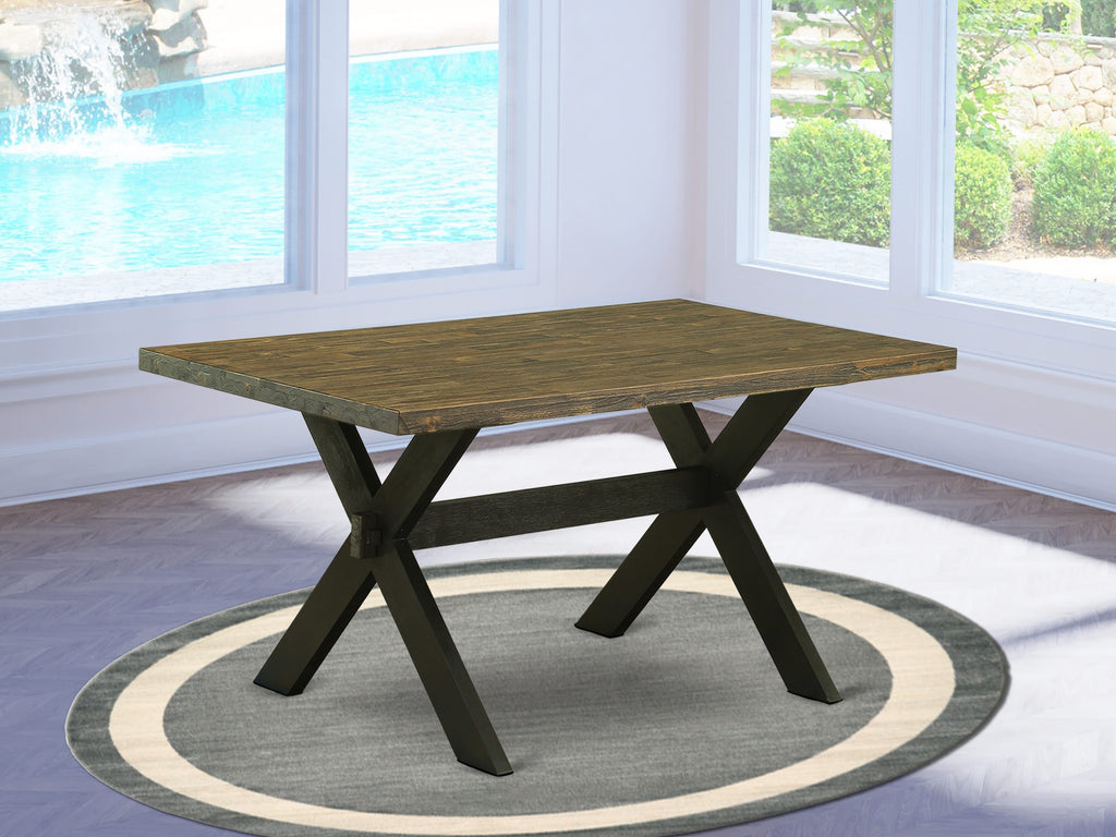 East West Furniture X676EL121-6 6-Piece Dining Room Set with Dining Table and Dining Bench - 4 Linen Fabric Parson Dining Chairs (Wire Brushed Black Finish)