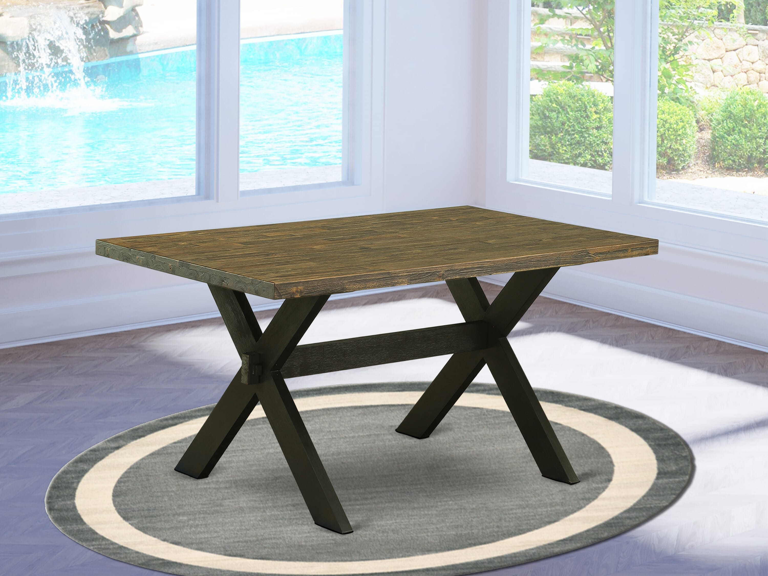 East West Furniture X676LA147-6 6-Piece Dining Table Set with Kitchen Table and Dining Room Bench - 4 Linen Fabric Kitchen Chairs (Wire Brushed Black Finish)