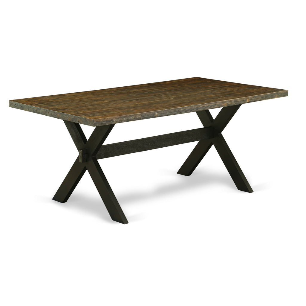 East West Furniture X677X2630-7 - Juego de mesa de cocina de 7 piezas compuesto por una mesa de madera con tablero jacobino envejecido y 6 sillas apilables con cuero sintético con patrón blanco y gris - Negro cepillado con alambre