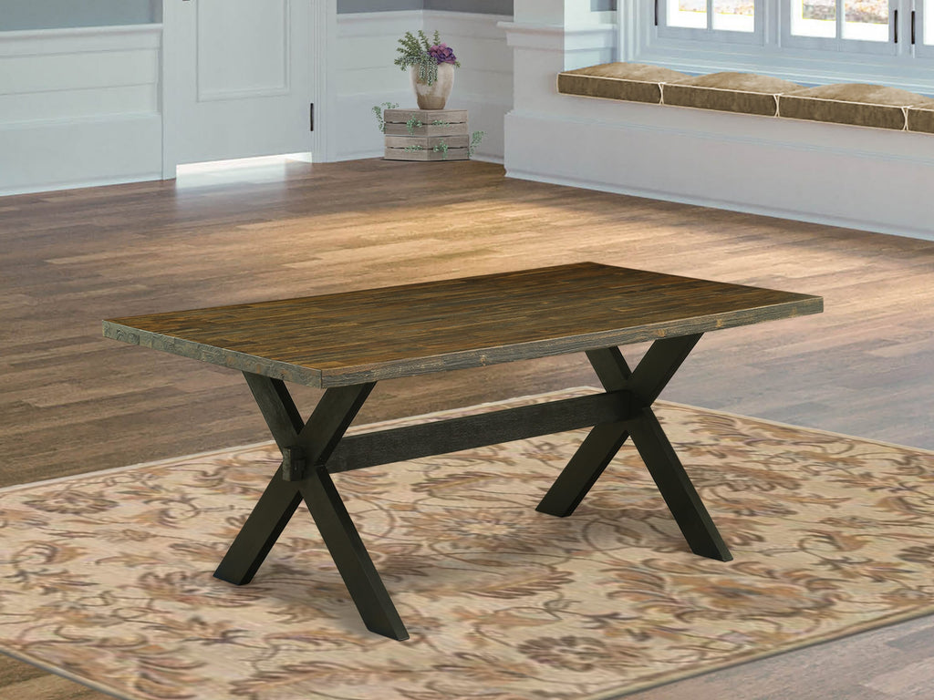 East West Furniture X677FL121-6 6-Piece Dining Room Table Set with Kitchen Table and Dining Bench - 4 Linen Fabric Dining Chairs (Wire Brushed Black Finish)