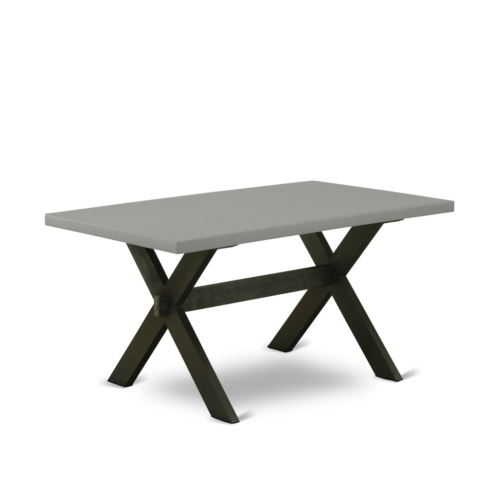 East West Furniture X696X1624-6 - Juego de cocina de mediados de siglo de 6 piezas que consta de una mesa de madera y un banco con tapa de cemento y 4 sillas de cocina apilables con tela de lino negro - Negro cepillado con alambre