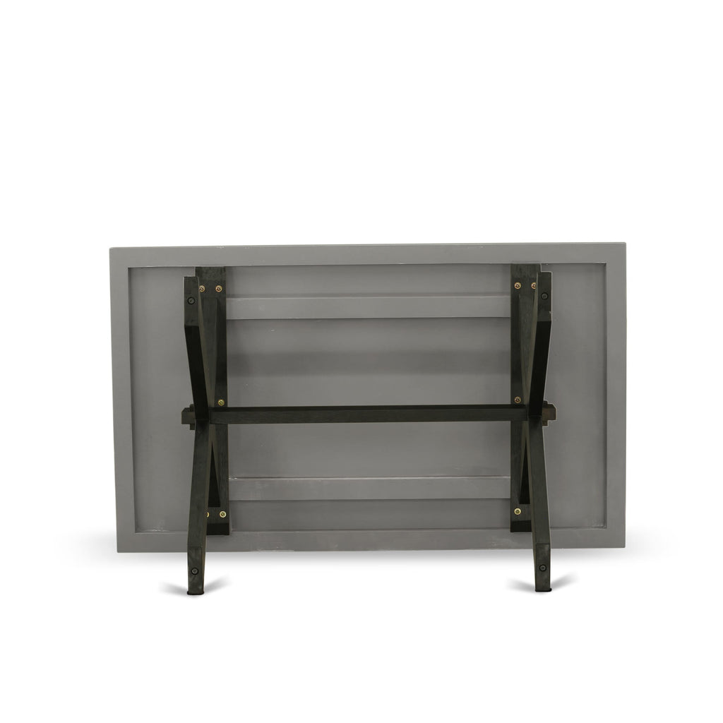 East West Furniture X696X1624-6 - Juego de cocina de mediados de siglo de 6 piezas que consta de una mesa de madera y un banco con tapa de cemento y 4 sillas de cocina apilables con tela de lino negro - Negro cepillado con alambre