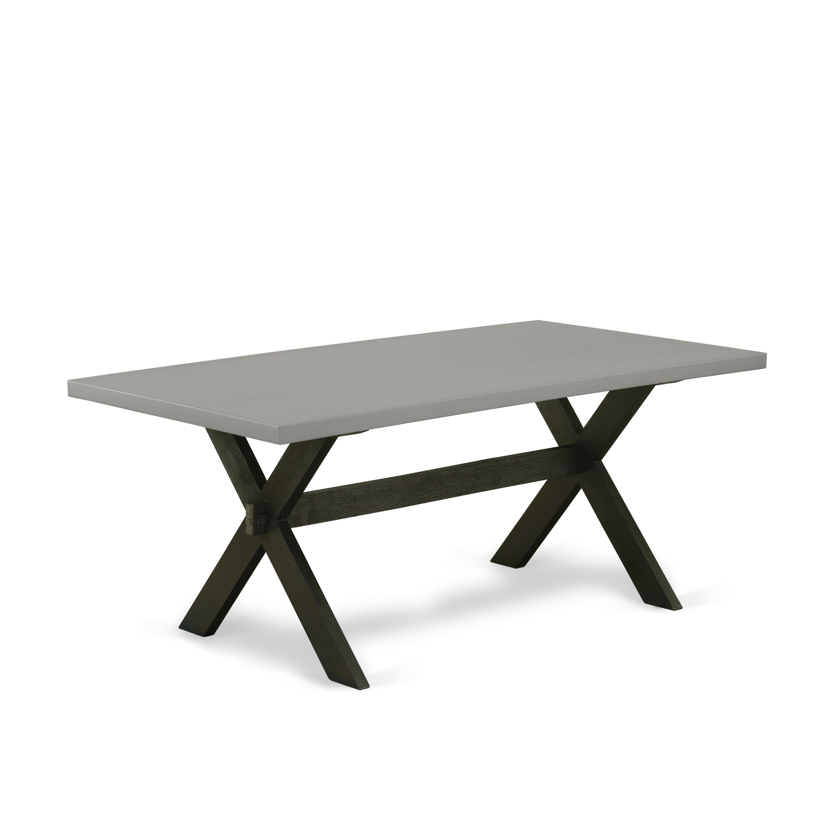 X697X1624-7 - 7-pc kitchen table set - a wooden table & 6 stackable kitchen chairs with Black Linen Fabric - Wire-brushed Black