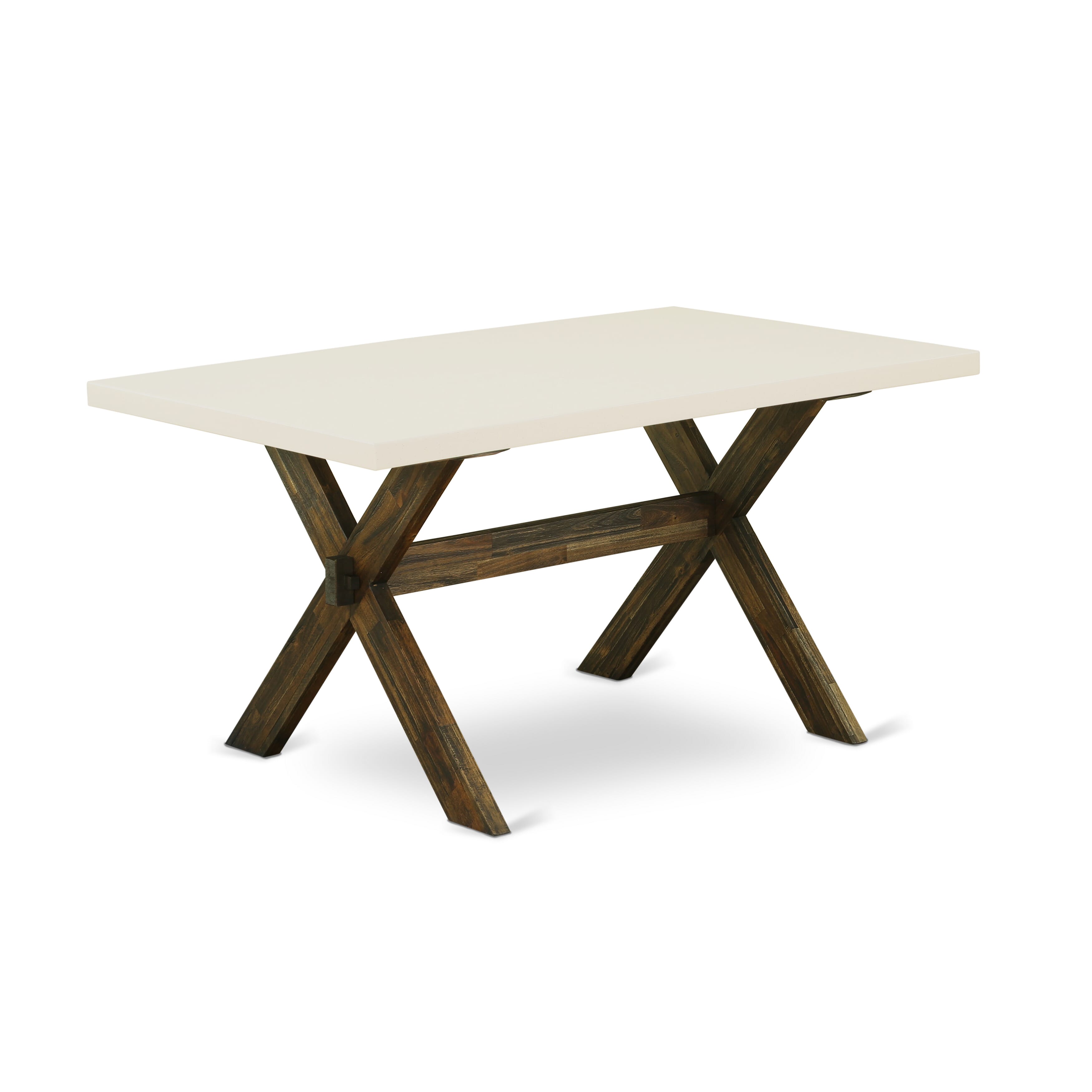 East West Furniture 5-Pc Table and Chairs Dining Set Includes 4 Mid Century Chairs with Upholstered Seat and High Back and a Rectangular Kitchen Dining Table - Distressed Jacobean Finish