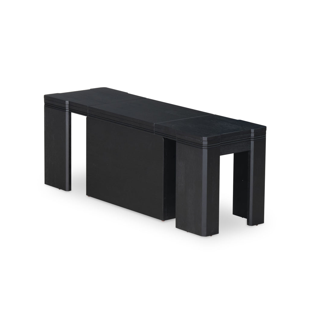 Luxe by East West Furniture X0000-2C6-00 - 4 Pieces Extendable Dining Set Includes 1 Extendable Kitchen Table, 1 Coffee Table and 2 Modern Benches, Wire Brushed Black.