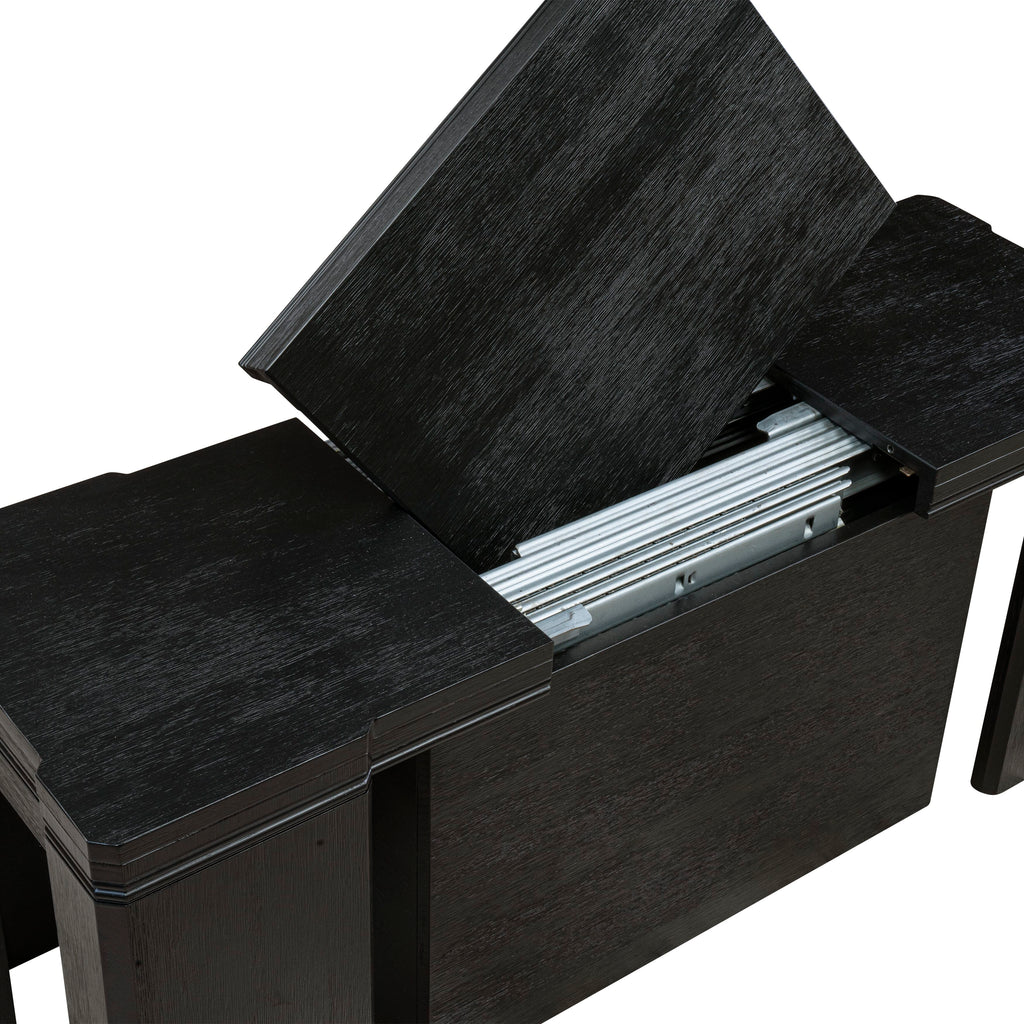Luxe by East West Furniture X0000-2C6-00 - 4 Pieces Extendable Dining Set Includes 1 Extendable Kitchen Table, 1 Coffee Table and 2 Modern Benches, Wire Brushed Black.