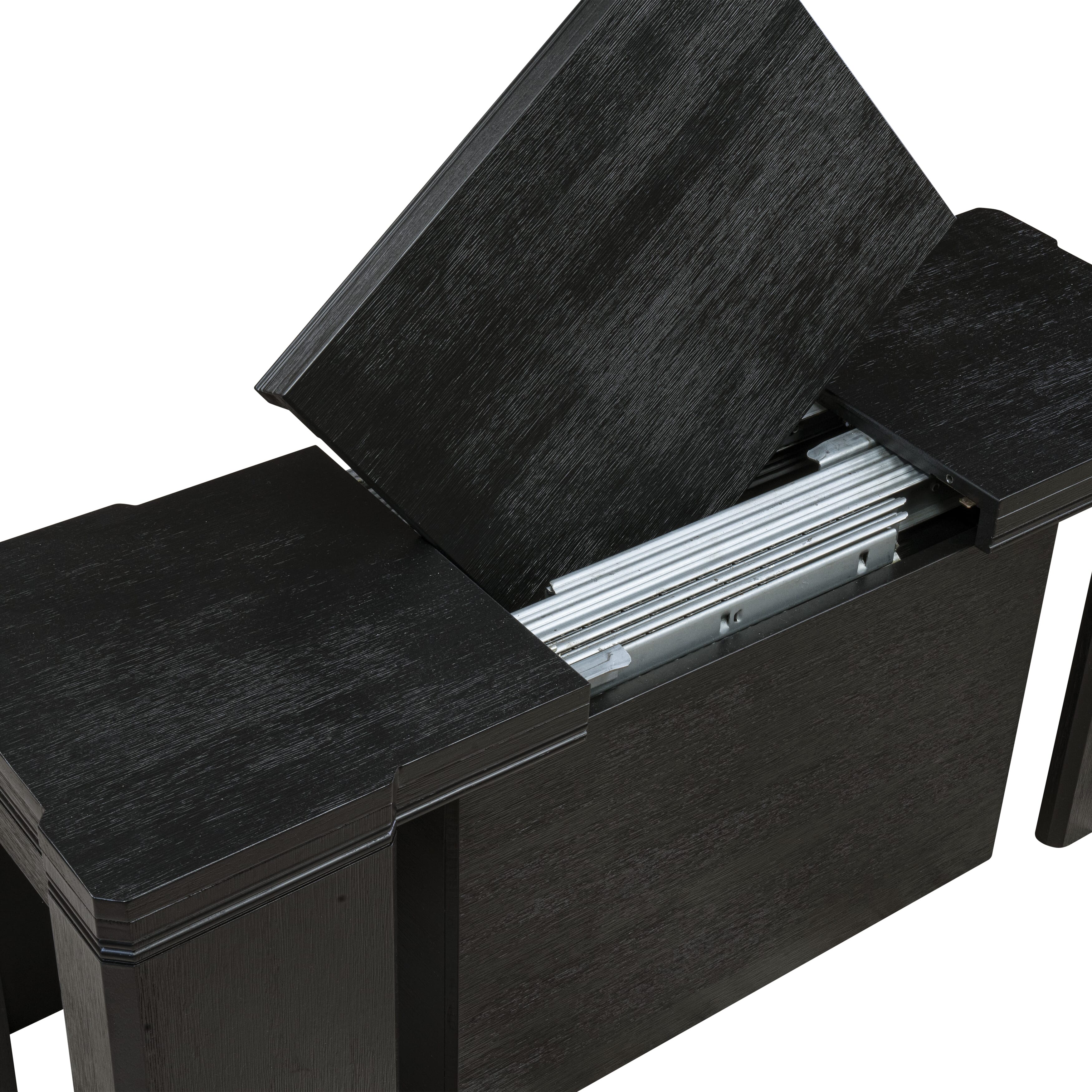 Luxe by East West Furniture X0000-2C6-00 - 4 Pieces Extendable Dining Set Includes 1 Extendable Kitchen Table, 1 Coffee Table and 2 Modern Benches, Wire Brushed Black.