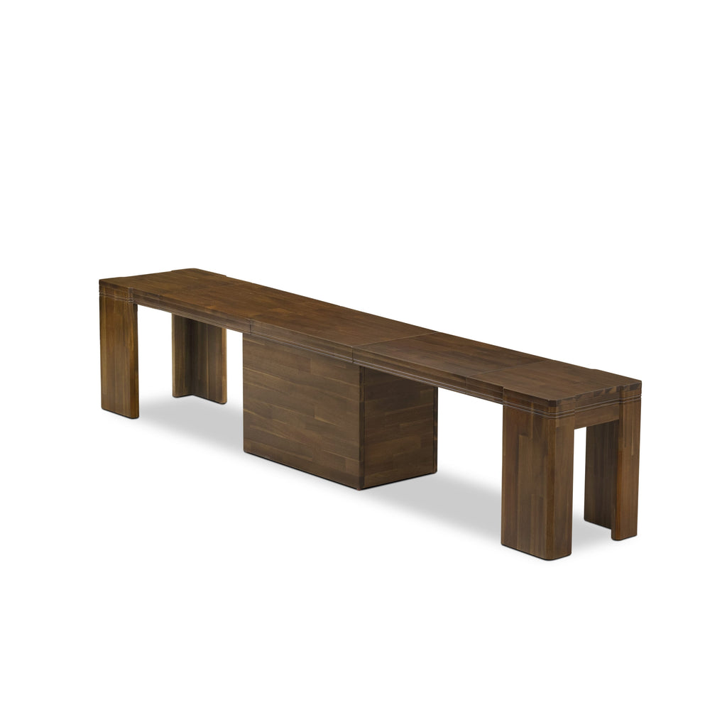 Luxe East West Furniture X0000-B08-00 2-piece Dining Room Table Set of an included Rectangular Dining Table with a Dining bench and an antique Walnut.