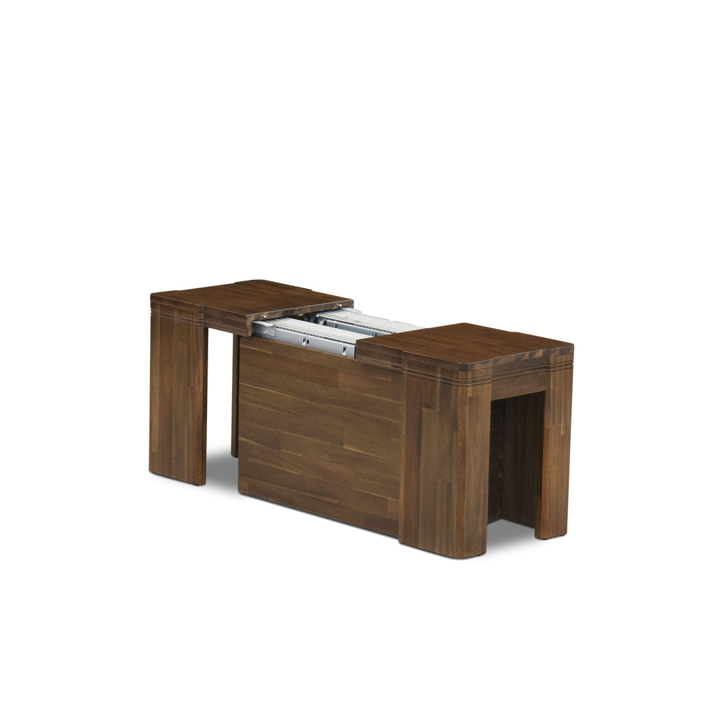 Luxe East West Furniture X0000-B08-00 2-piece Dining Room Table Set of an included Rectangular Dining Table with a Dining bench and an antique Walnut.