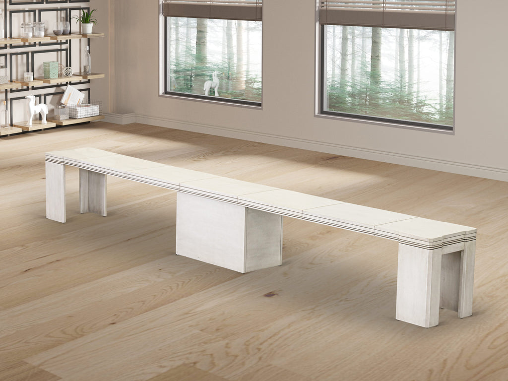 Luxe by East West Furniture X0000-2CW-00 - 4 Pieces Extendable Dining Set Includes 1 Extendable Kitchen Table, 1 Coffee Table and 2 Modern Benches, Antique White.