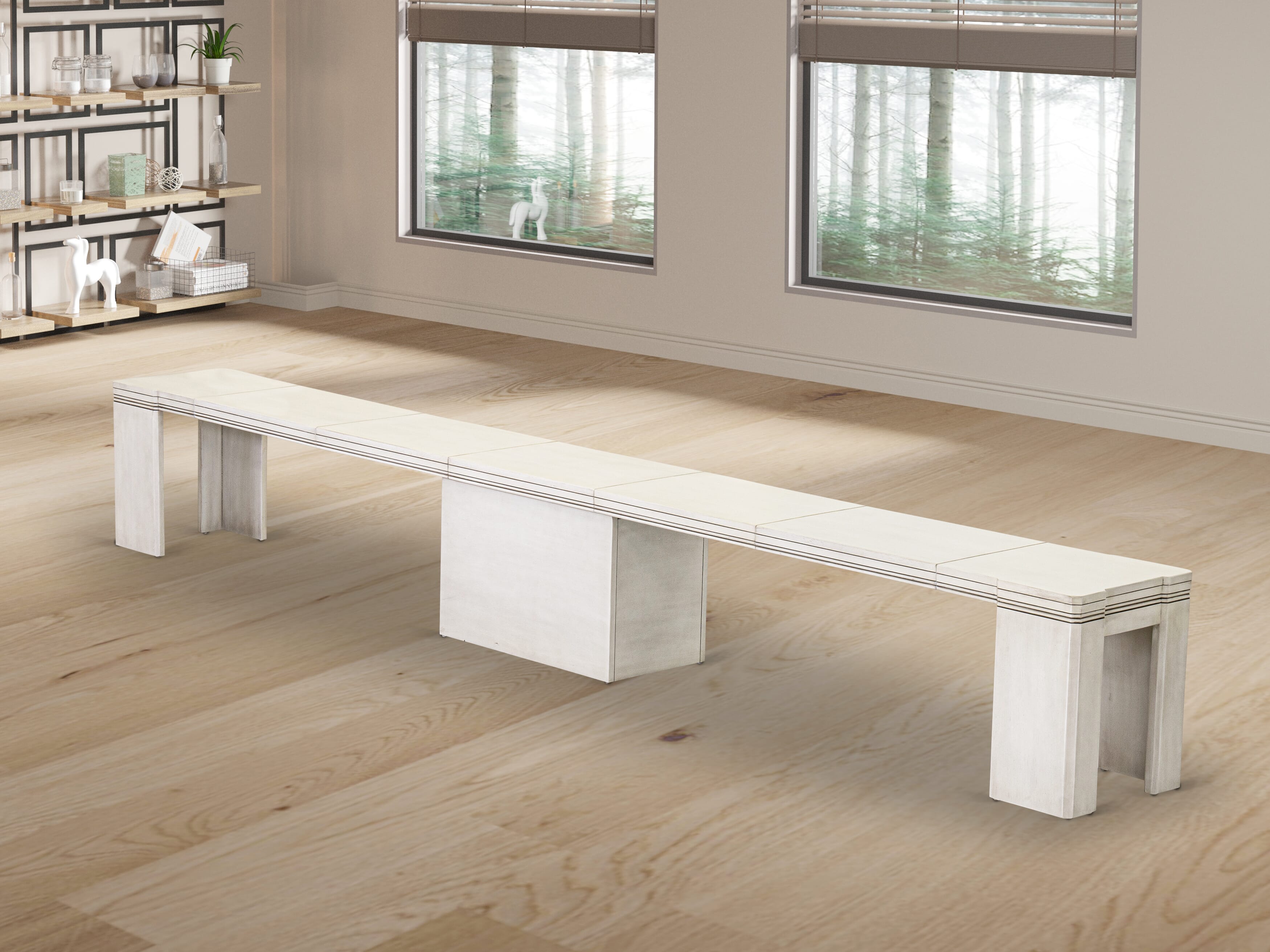 XTB-AWH-W- Extendable Dining Bench, Antique White.
