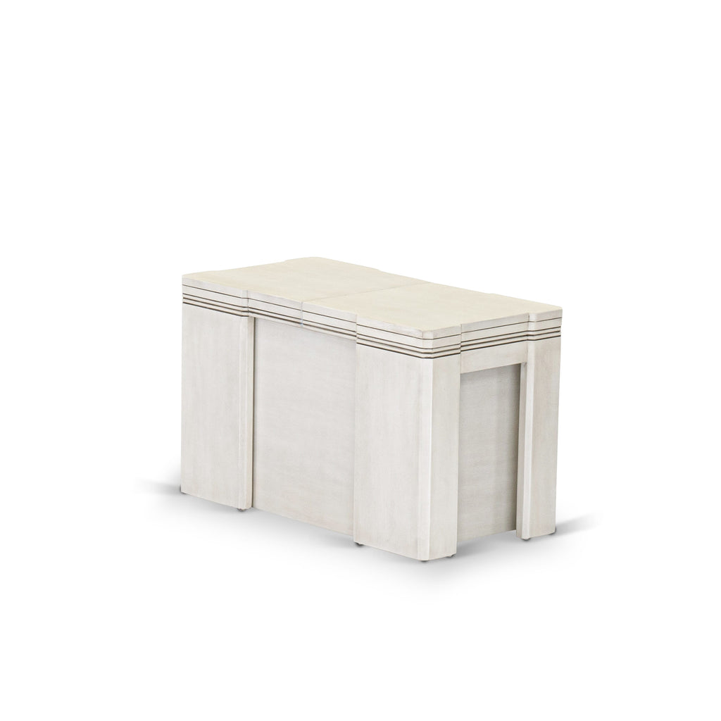 Luxe by East West Furniture X0000-20W-00 - 3 Pieces Extendable Kitchen Table Set Includes 1 Extendable Kitchen Table and 2 Modern Benches, Antique White.