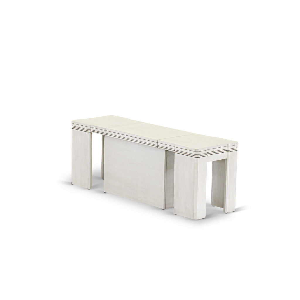 Luxe by East West Furniture X0000-20W-00 - 3 Pieces Extendable Kitchen Table Set Includes 1 Extendable Kitchen Table and 2 Modern Benches, Antique White.