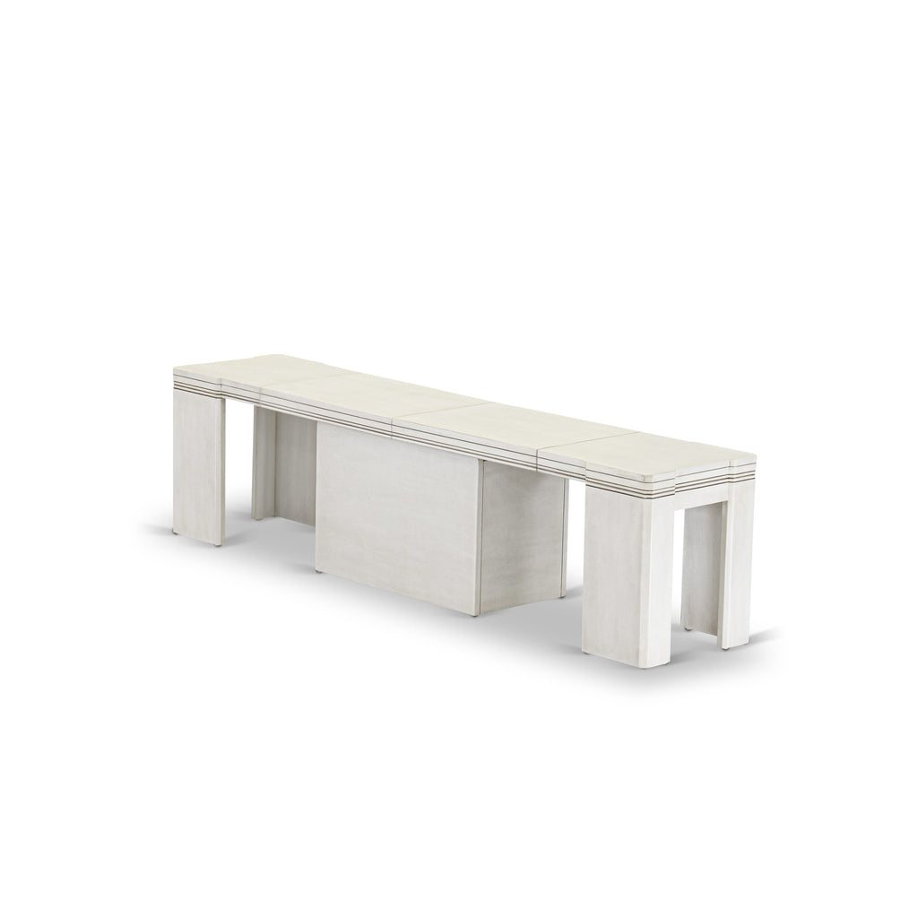 Luxe by East West Furniture X0000-20W-00 - 3 Pieces Extendable Kitchen Table Set Includes 1 Extendable Kitchen Table and 2 Modern Benches, Antique White.
