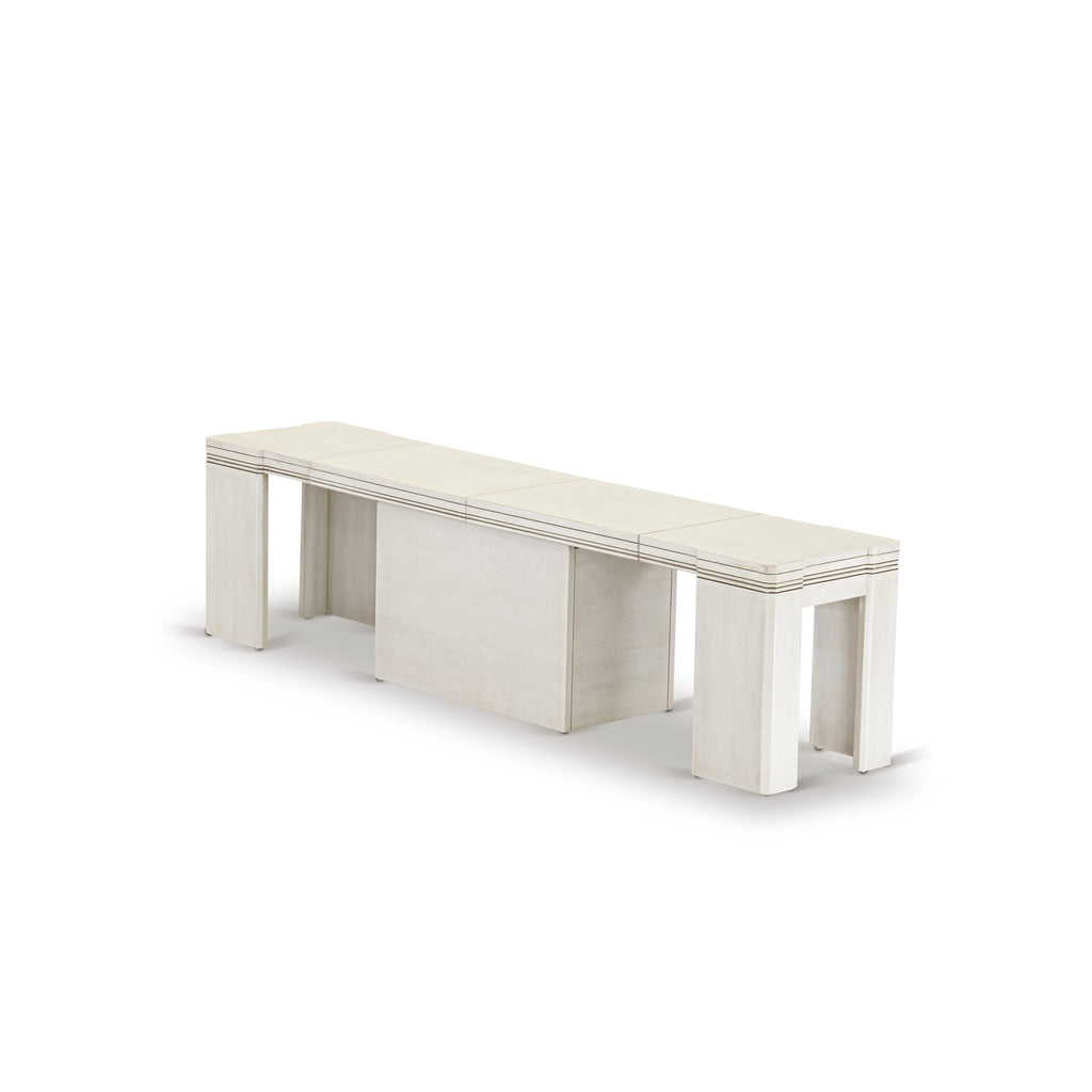 Luxe by East West Furniture X0000-20W-00 - 3 Pieces Extendable Kitchen Table Set Includes 1 Extendable Kitchen Table and 2 Modern Benches, Antique White.