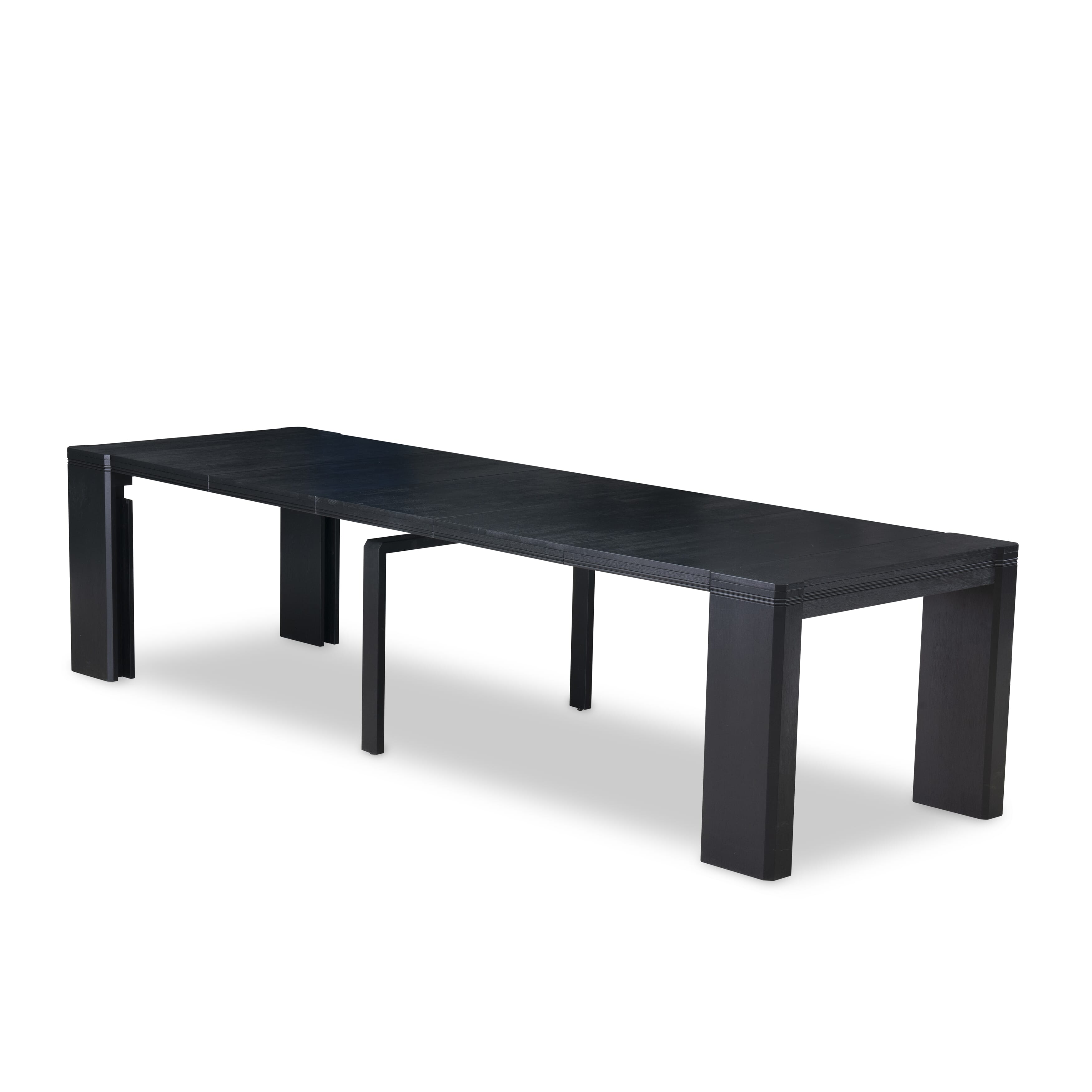 X12X1-006-24 13-piece Xtenczar Modern Xtenczar Dining Table Set a Rectangular Xtenczar Dining Table and 12 Black Linen Fabric Stackable Chair, Wire Brushed Black