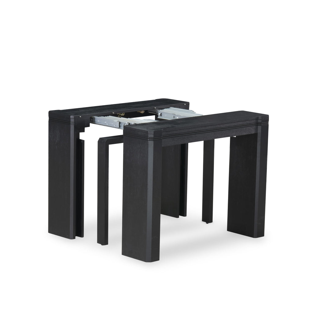 Luxe East West Furniture X07FL-B06-24 9-piece Dining Room Table Set a Rectangular Kitchen Table and a wooden Bench and 7 Black Linen Fabric Dining Chair