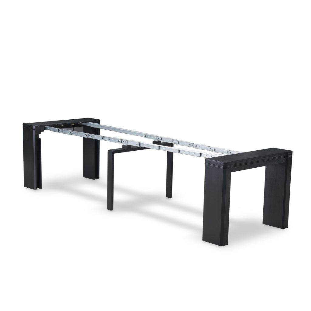 Luxe East West Furniture X07FL-B06-24 9-piece Dining Room Table Set a Rectangular Kitchen Table and a wooden Bench and 7 Black Linen Fabric Dining Chair