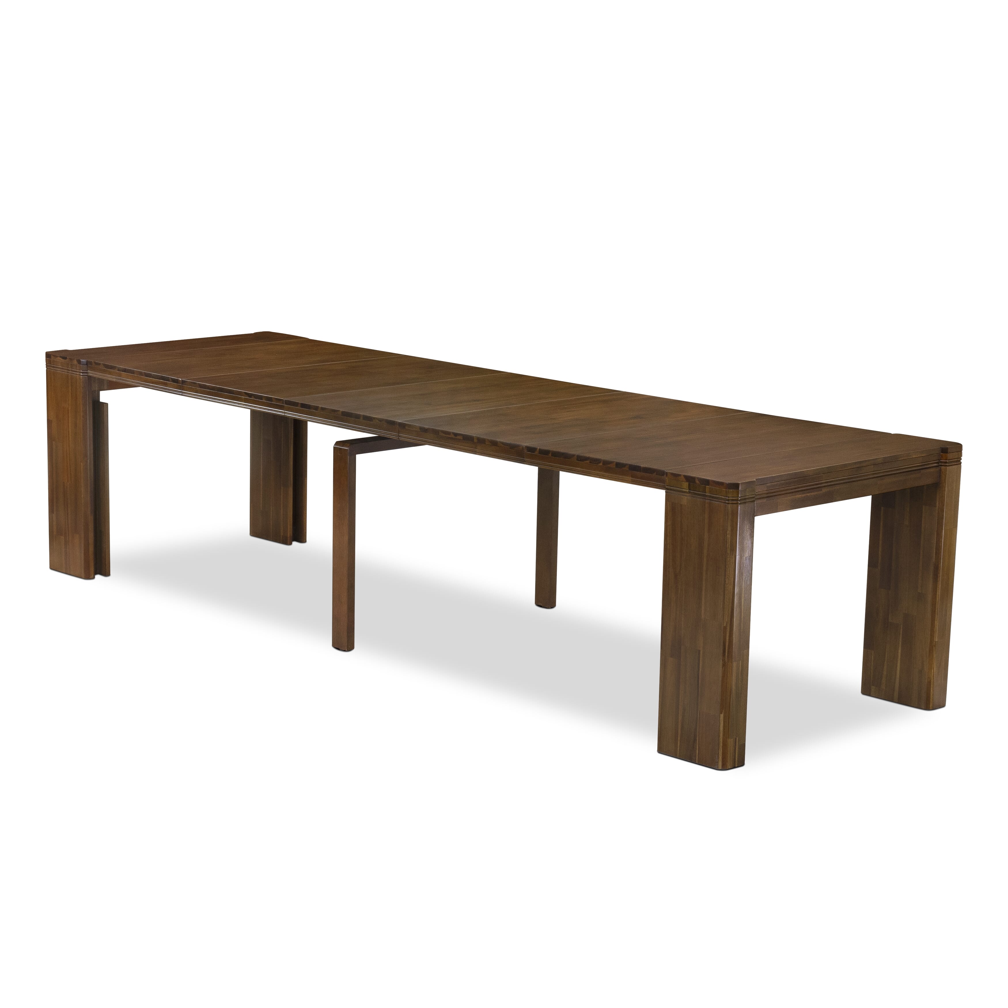 X02X2-2C8-28 -6 Pc Extendable Dining Set Includes a Rectangle Xtenczar Table, 1 Coffee Table, 2 Brown Textured Leather Stackable Chairs and 2 Benches, Antique Walnut