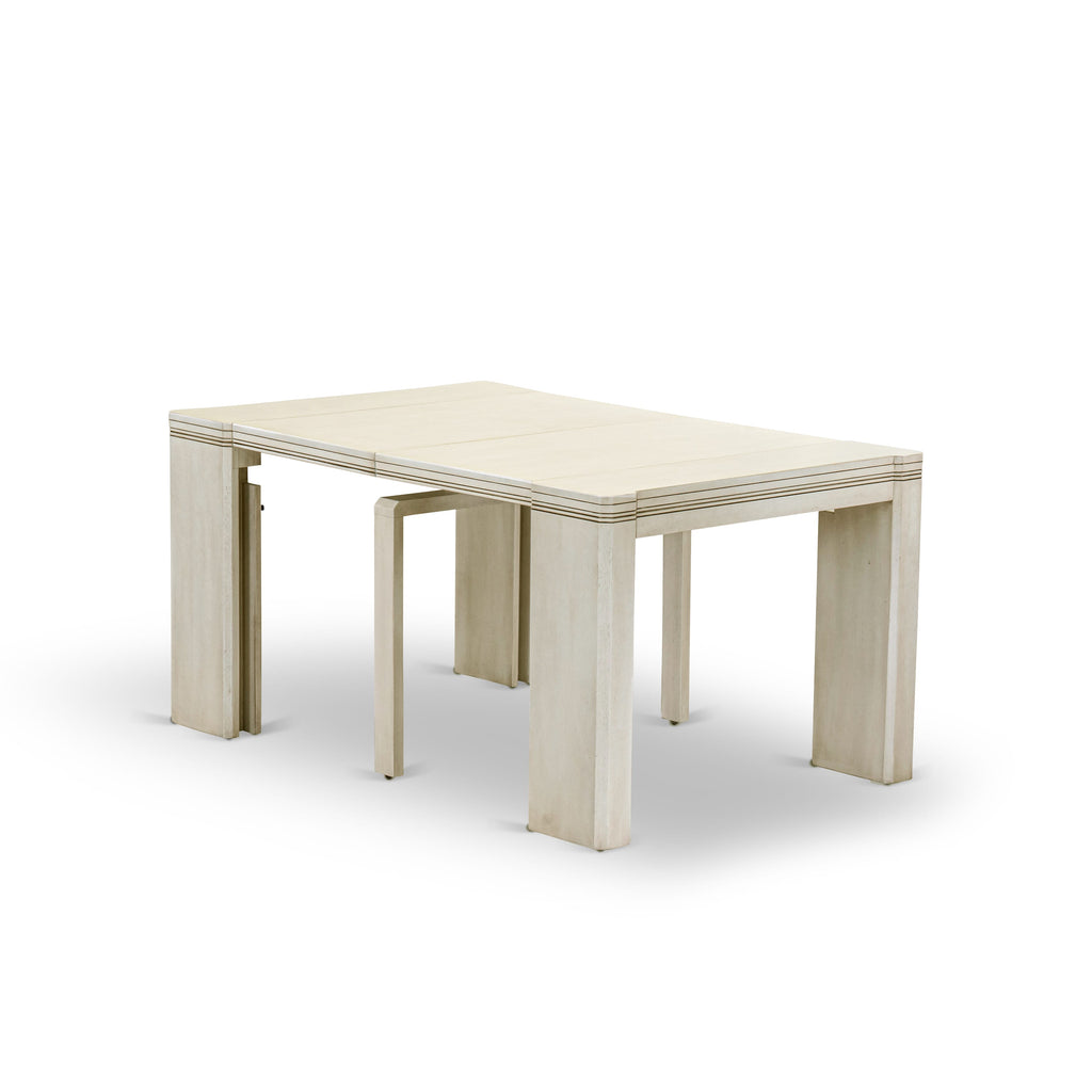 Luxe by East West Furniture X0000-20W-00 - 3 Pieces Extendable Kitchen Table Set Includes 1 Extendable Kitchen Table and 2 Modern Benches, Antique White.