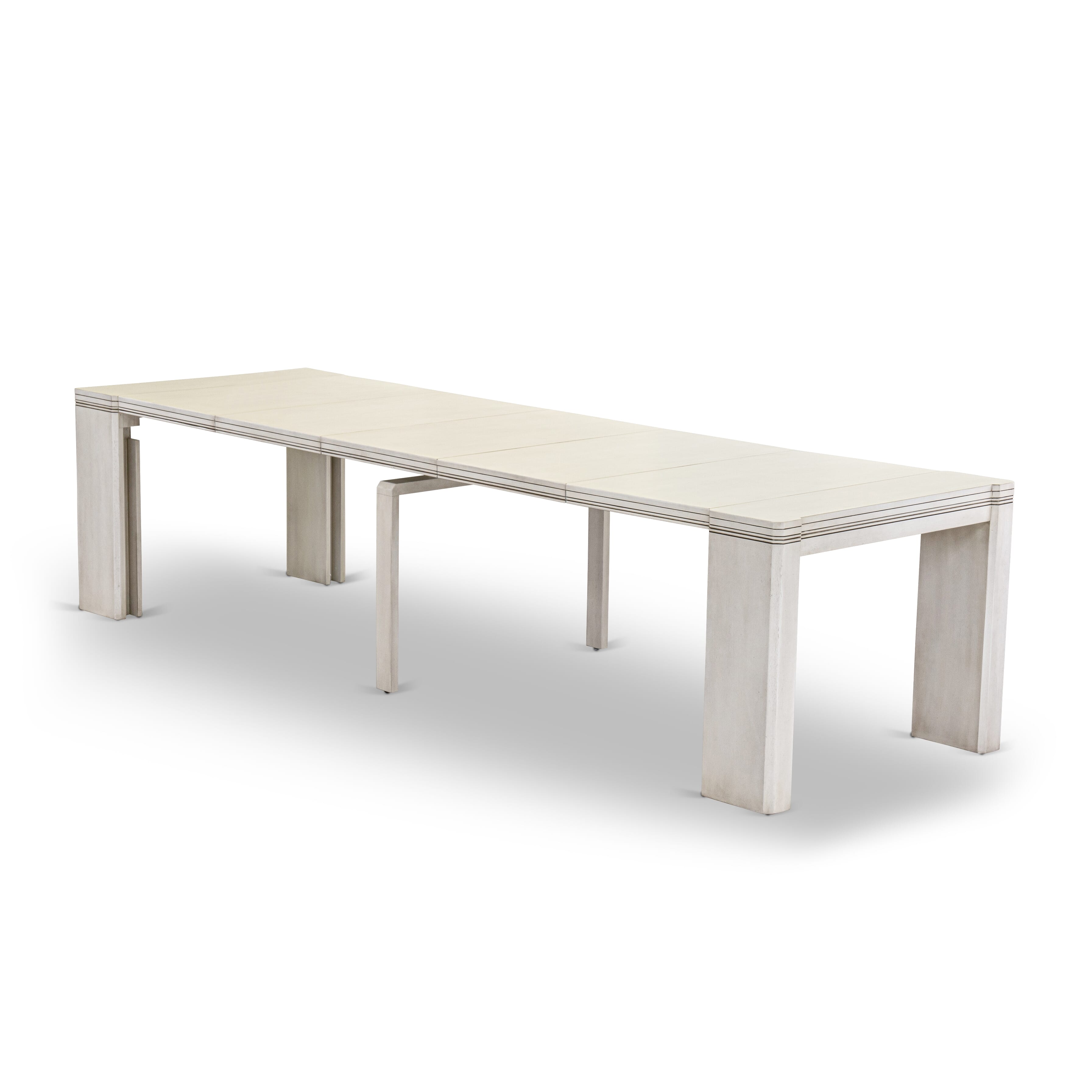 X02X2-2CW-27 -6 Pc Extendable Dining Set Includes a Rectangle Xtenczar Table, 1 Coffee Table, 2 Light Gray Leather Stackable Dining Chairs and 2 Benches, Antique White