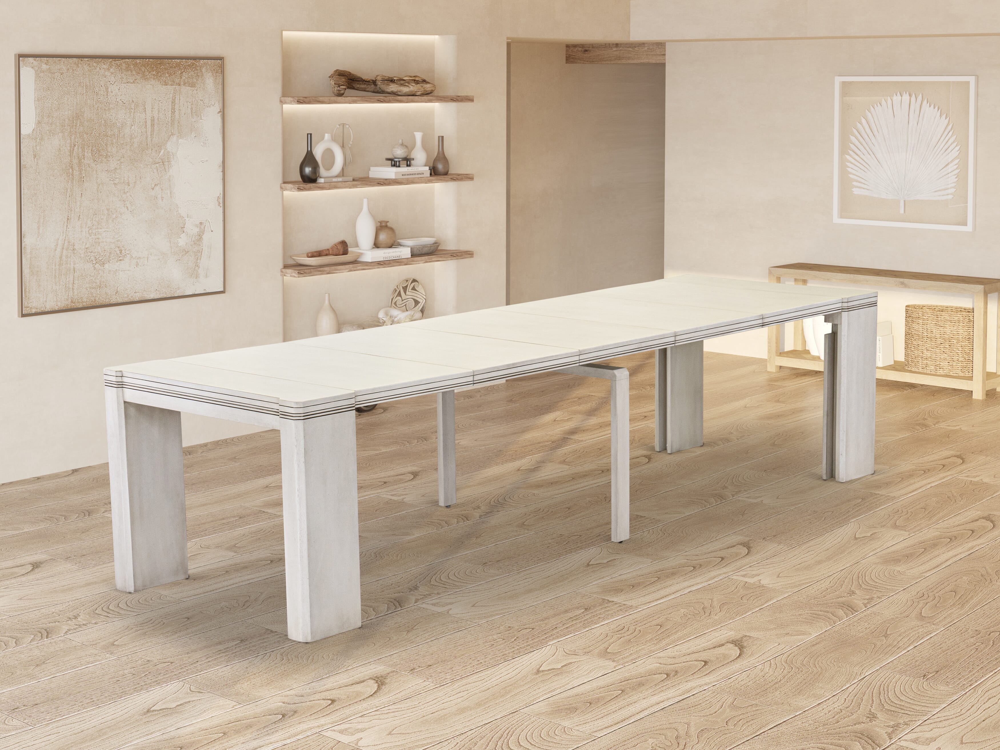 Luxe by East West Furniture X0000-BCW-00 - 3 Pieces Extendable Kitchen Table Set Includes 1 Extendable Kitchen Table, 1 Coffee Table and 1 Modern Bench, Antique White.