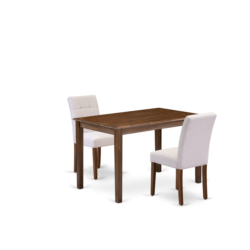 East West Furniture YAAS3-AWA-08 3 Piece Table Set Includes A Kitchen Table and 2 Mist Beige Linen Fabric Parson Chairs