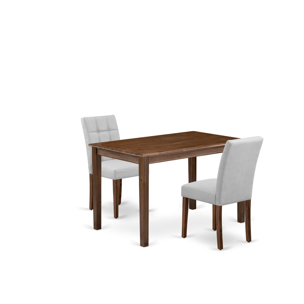 East West Furniture YAAS3-AWA-27 3 Piece Kitchen Table Set contain A Wooden Dining Table and 2 Light Gray Faux Leather Dining Room Chairs, Antique Walnut