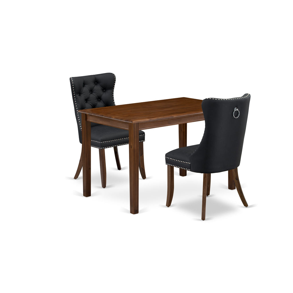 East West Furniture YADA3-AWA-12 3 Piece Dining Room Set Consists of a Rectangle Solid Wood Table and 2 Upholstered Parson Chairs, 30x48 Inch, Antique Walnut