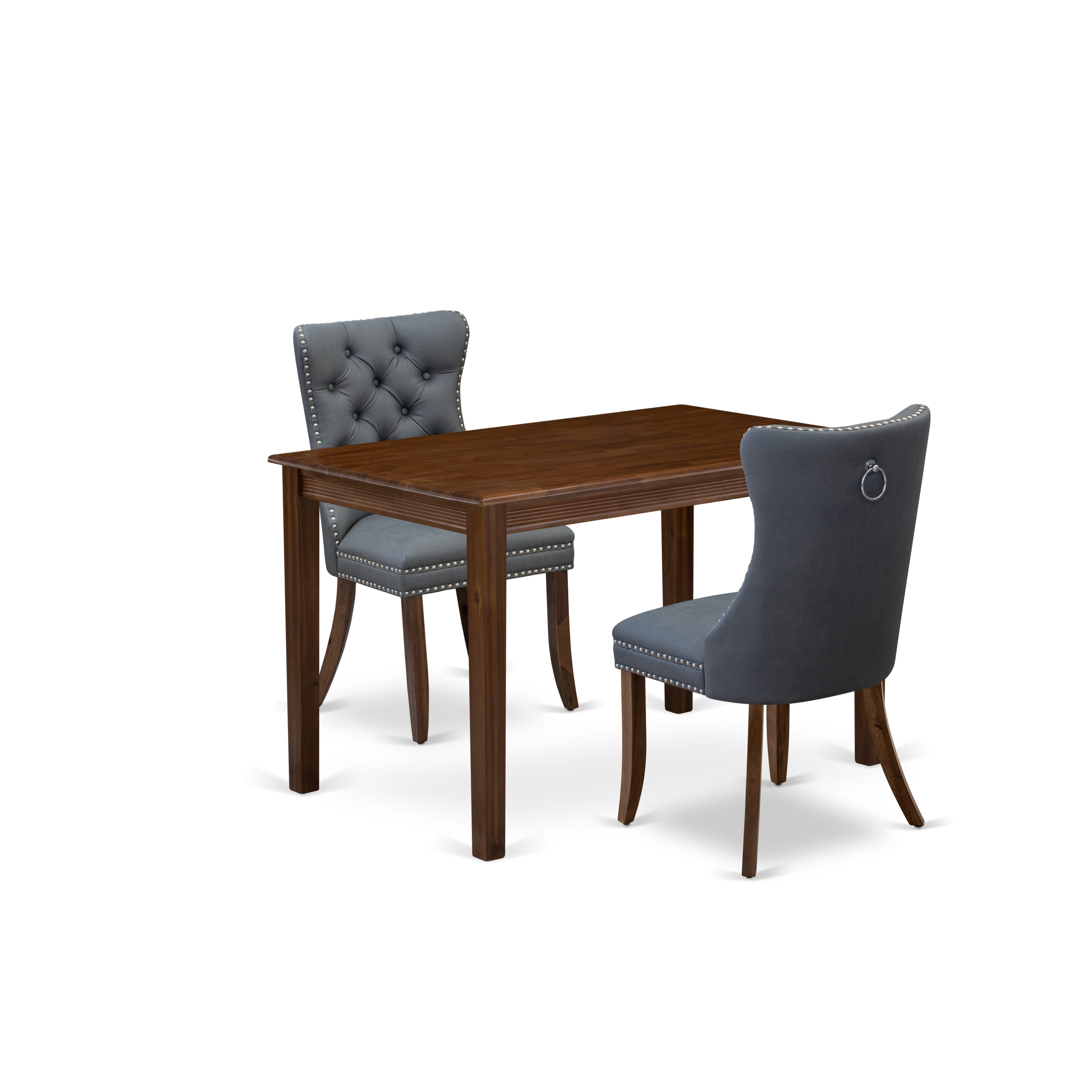 East West Furniture YADA3-AWA-13 3 Piece Dining Room Table Set Contains a Rectangle Solid Wood Table and 2 Upholstered Parson Chairs, 30x48 Inch, Antique Walnut