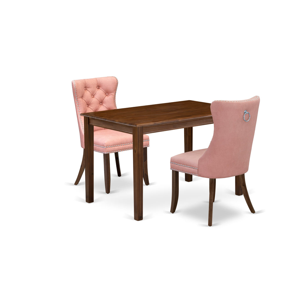 East West Furniture YADA3-AWA-23 3 Piece Kitchen Table Set Contains a Rectangle Dining Table and 2 Upholstered Parson Chairs, 30x48 Inch, Antique Walnut