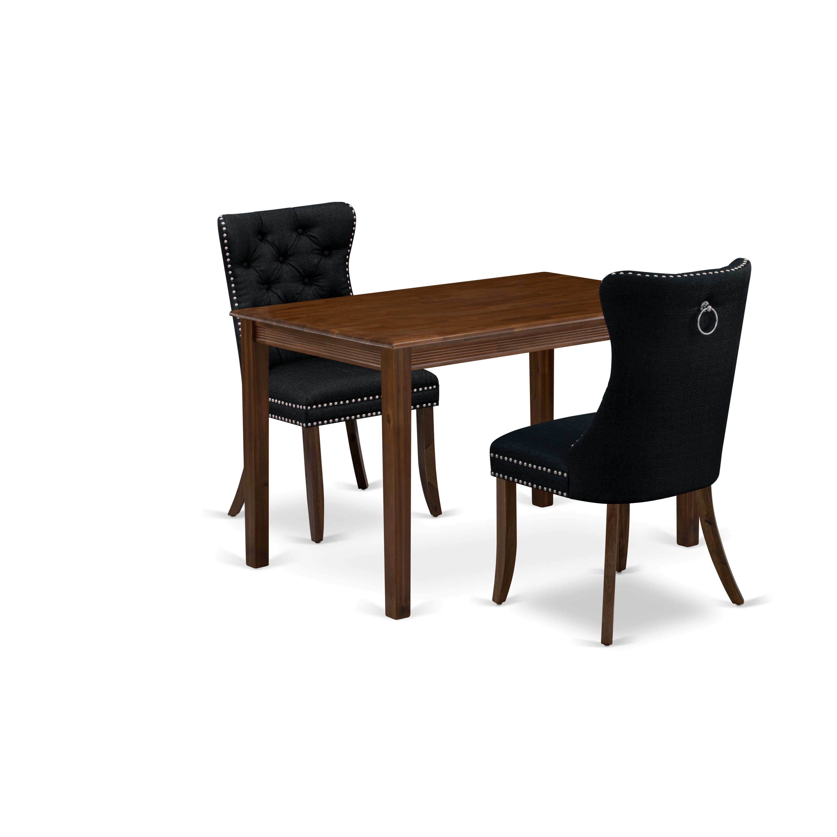 East West Furniture YADA3-AWA-24 3 Piece Dining Set Includes a Rectangle Kitchen Table and 2 Upholstered Parson Chairs, 30x48 Inch, Antique Walnut