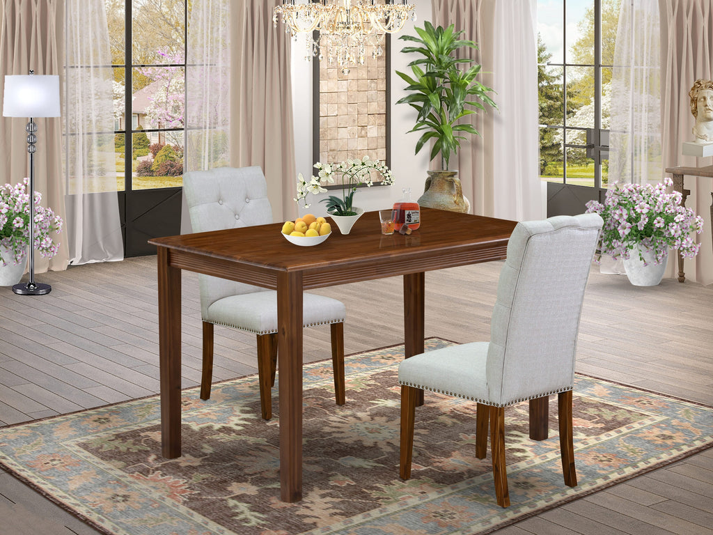 East West Furniture YAEL3-AWA-05 3 Piece Dinette Set for Small Spaces Contains a Rectangle Dining Table and 2 Upholstered Parson Chairs