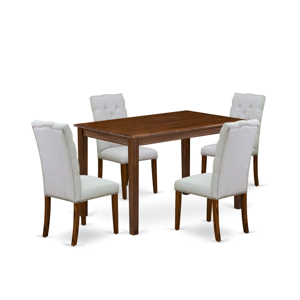 East West Furniture YAEL5-AWA-05 5 Piece Dining Room Furniture Set Consist of a Rectangle Dining Table and 4 Upholstered Parson Chairs