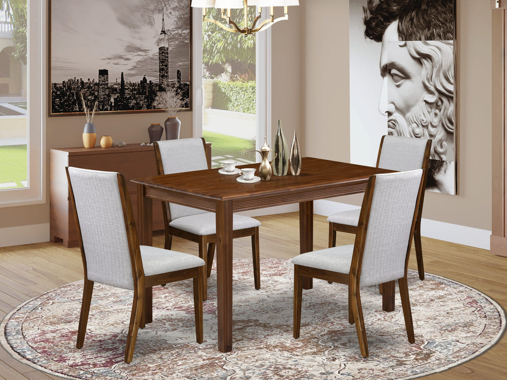 East West Furniture YALA5-AWA-05 5 Piece Dinette Set for Small SpacesIncludes a Rectangle Dining Table and 4 Parson Kitchen Chairs, 30x48 Inch, Antique Walnut