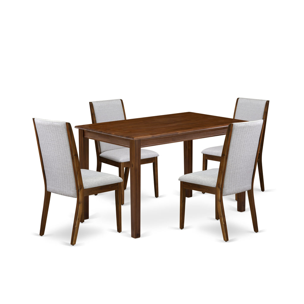 East West Furniture YALA5-AWA-05 5 Piece Dinette Set for Small SpacesIncludes a Rectangle Dining Table and 4 Parson Kitchen Chairs, 30x48 Inch, Antique Walnut