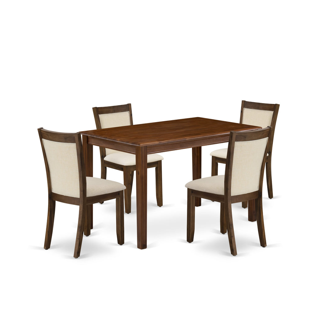 East West Furniture YAMZ5-AWA-32 5 Piece Modern Dining Table Set Consist of a Rectangle Kitchen Table and 4 Upholstered Parson Chairs, 30x48 Inch, Antique Walnut