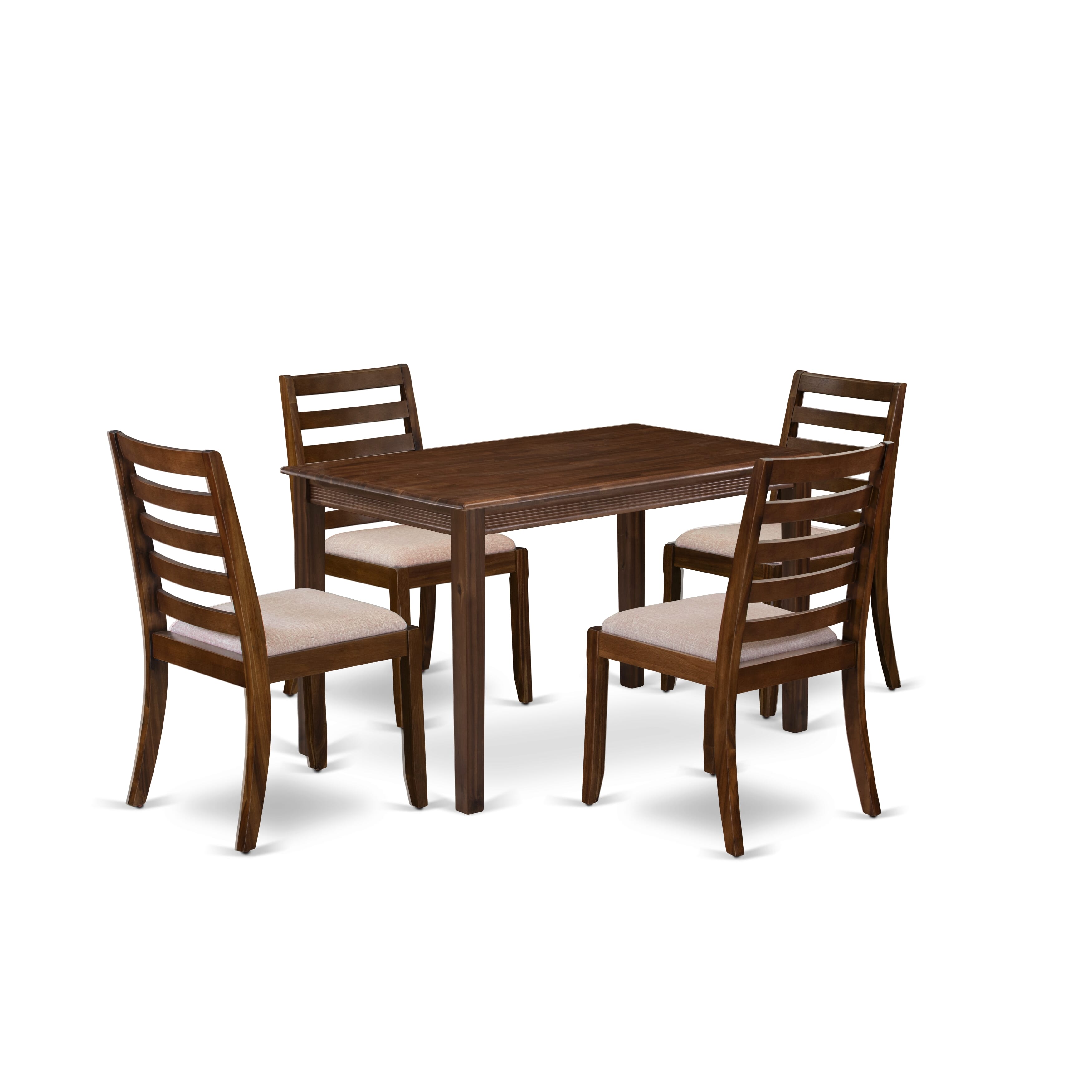 YAX15-AWA-04 - 5-pc dining room set - a kitchen table & 4 stackable chairs with Light Tan Linen Fabric - Antique Walnut