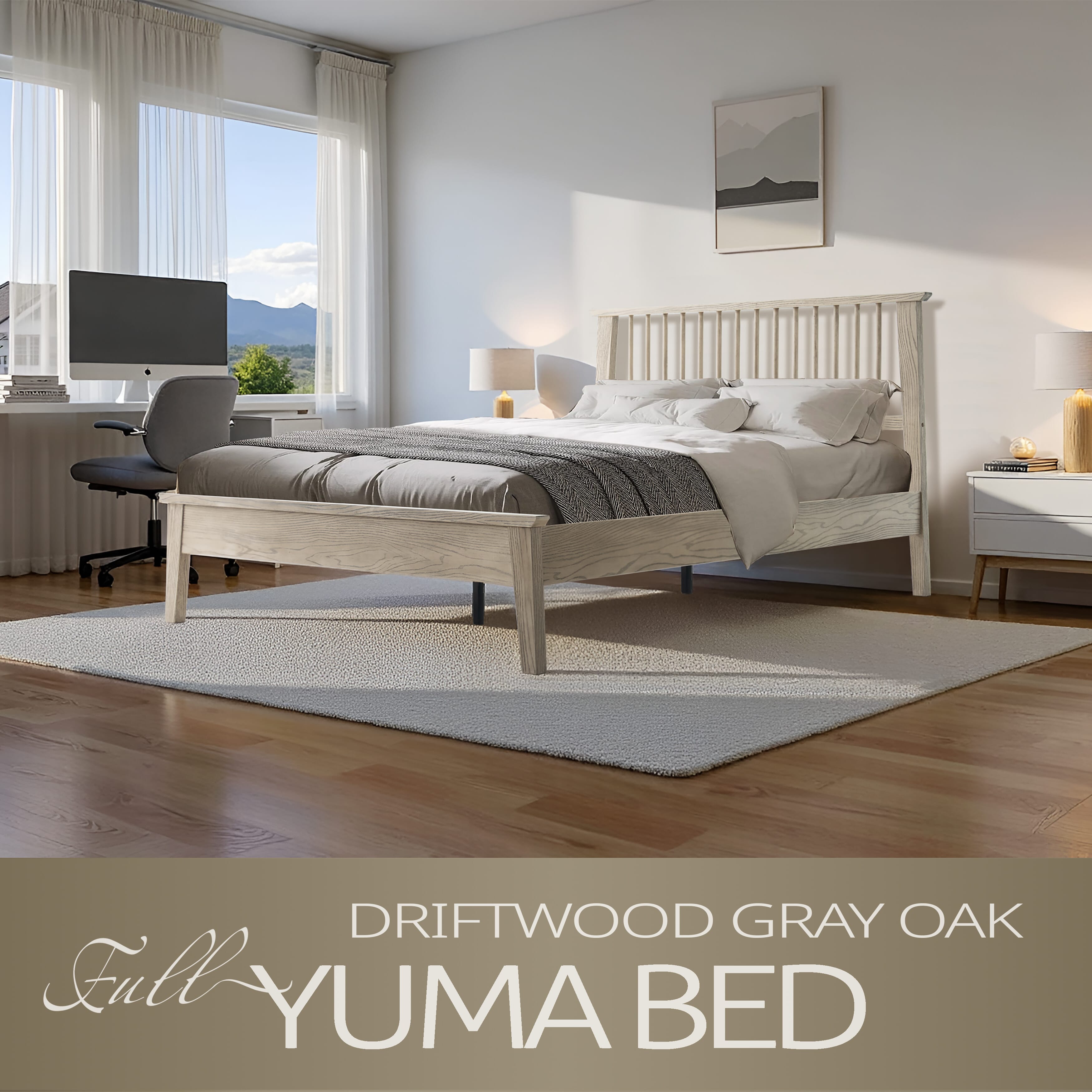 Full Size Solid Wood Platform Bed Frame, Headboard & Footboard, Easy Assembly, 12 Sturdy Slatted, Center Metal Legs, No Box Spring Needed, Noise-Free & Slip-Free, Driftwood Gray Oak Finish, YUF-33