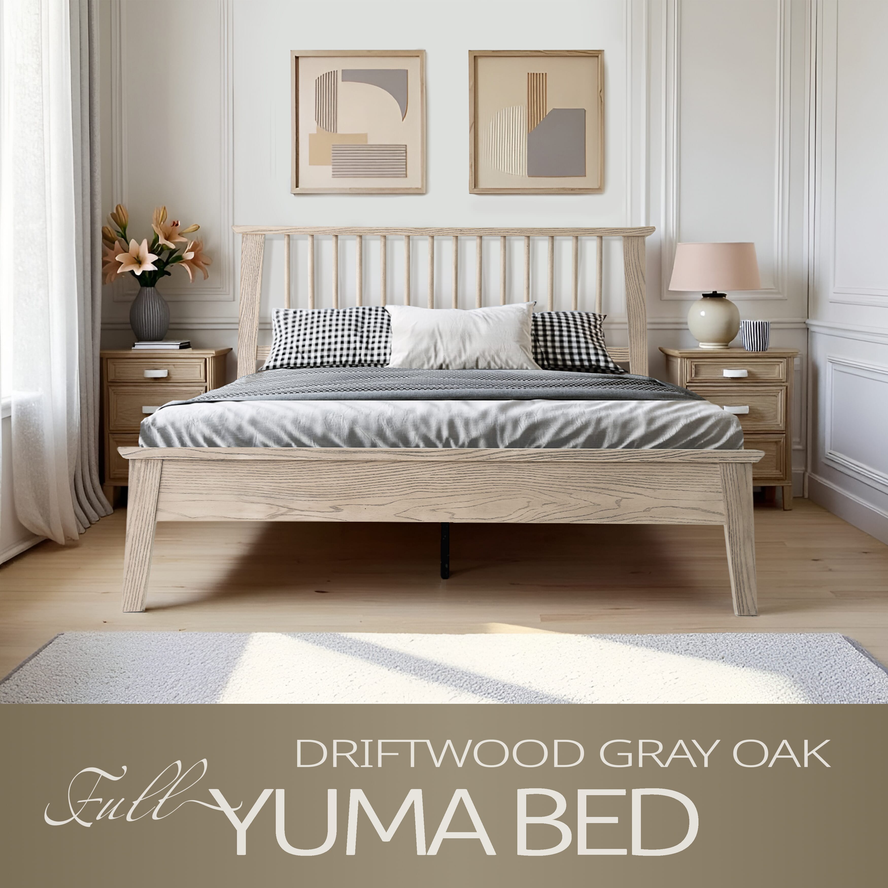 Full Size Solid Wood Platform Bed Frame, Headboard & Footboard, Easy Assembly, 12 Sturdy Slatted, Center Metal Legs, No Box Spring Needed, Noise-Free & Slip-Free, Driftwood Gray Oak Finish, YUF-33