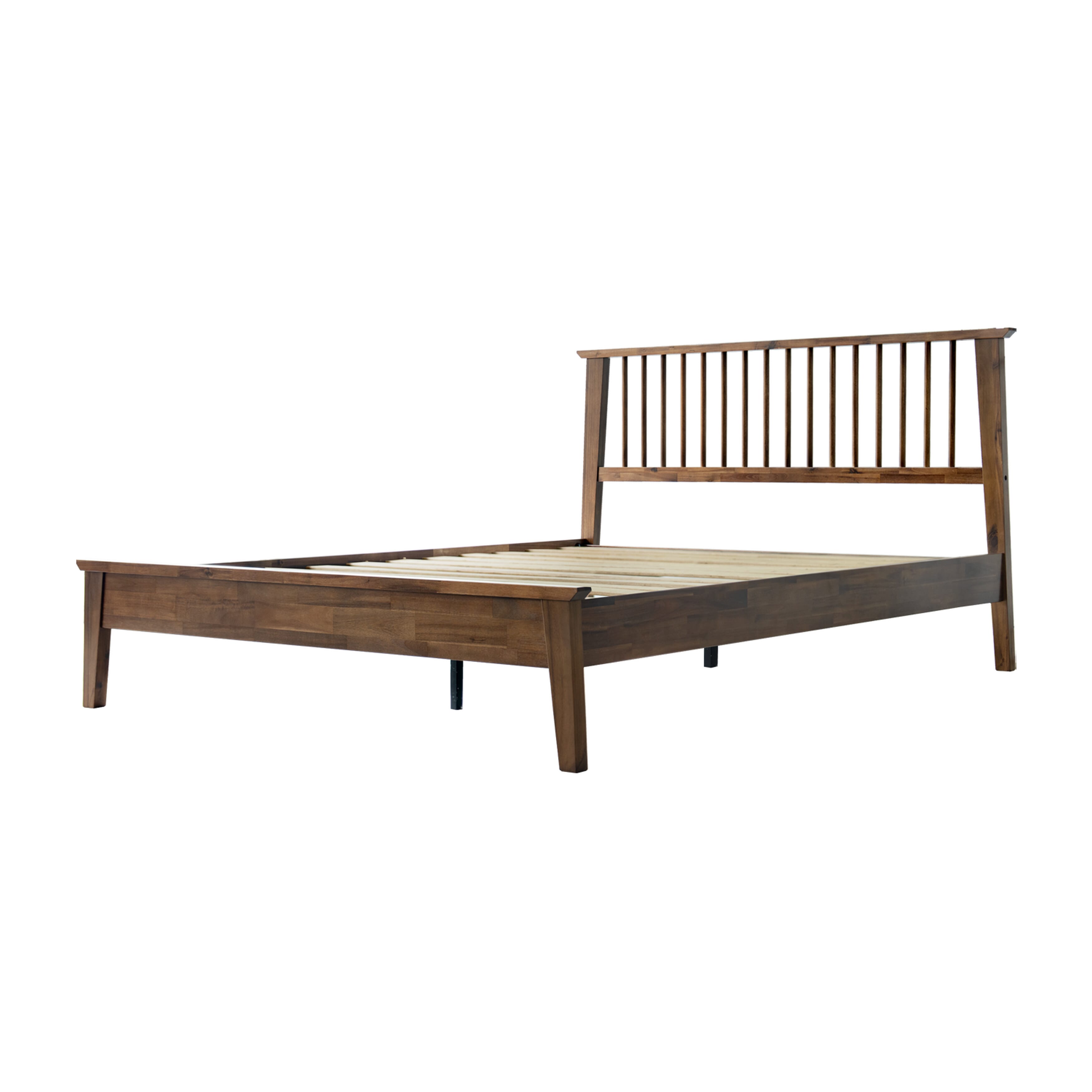 Full Size Bed Frame with Headboard & Footboard, Solid Wood Platform Bed, 12 Heavy-Duty Slatted Base with Center Metal Legs, No Box Spring Needed, Noise-Free & Slip-Free, Walnut Finish, YUF-37