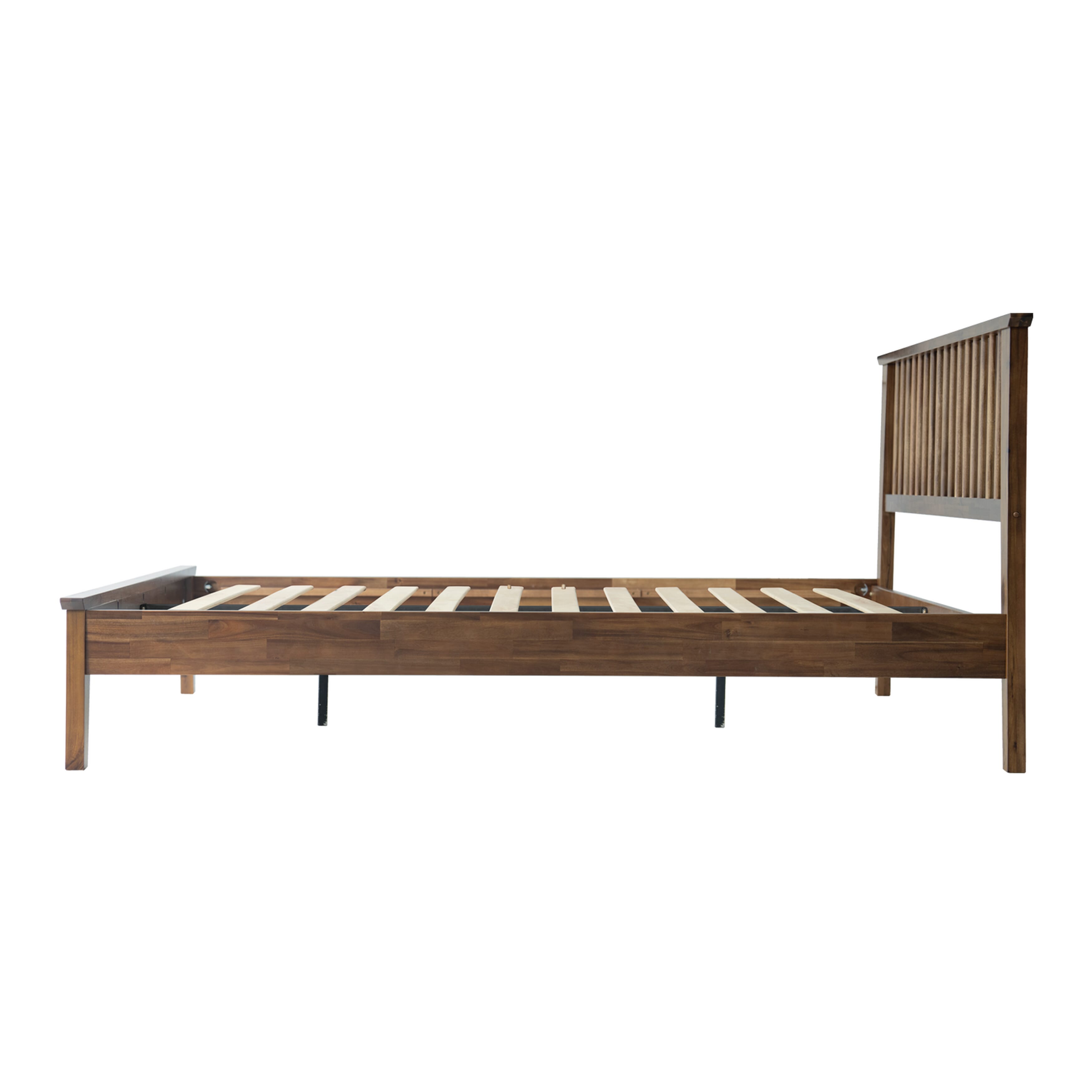 Full Size Bed Frame with Headboard & Footboard, Solid Wood Platform Bed, 12 Heavy-Duty Slatted Base with Center Metal Legs, No Box Spring Needed, Noise-Free & Slip-Free, Walnut Finish, YUF-37