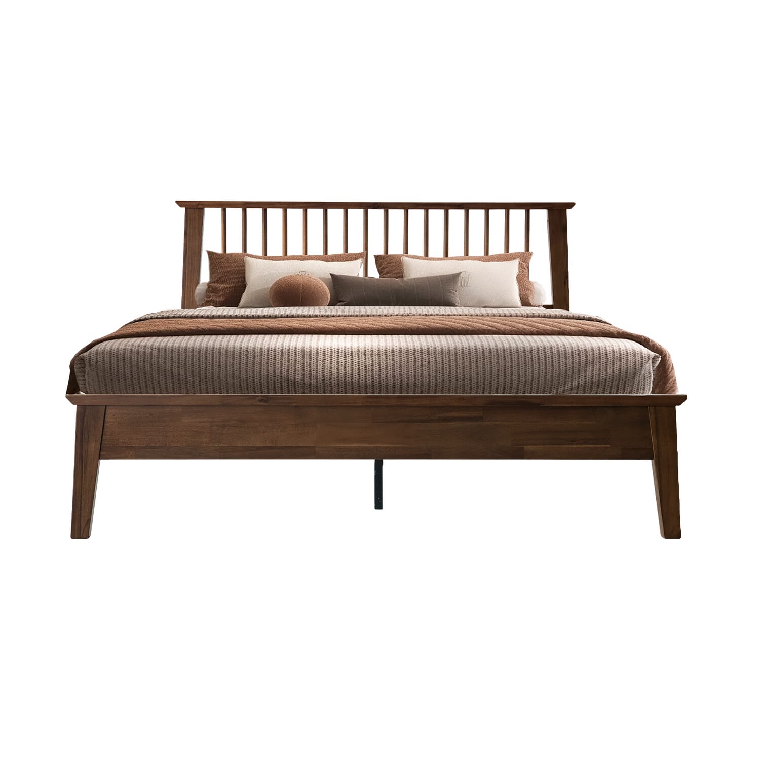 Full Size Bed Frame with Headboard & Footboard, Solid Wood Platform Bed, 12 Heavy-Duty Slatted Base with Center Metal Legs, No Box Spring Needed, Noise-Free & Slip-Free, Walnut Finish, YUF-37
