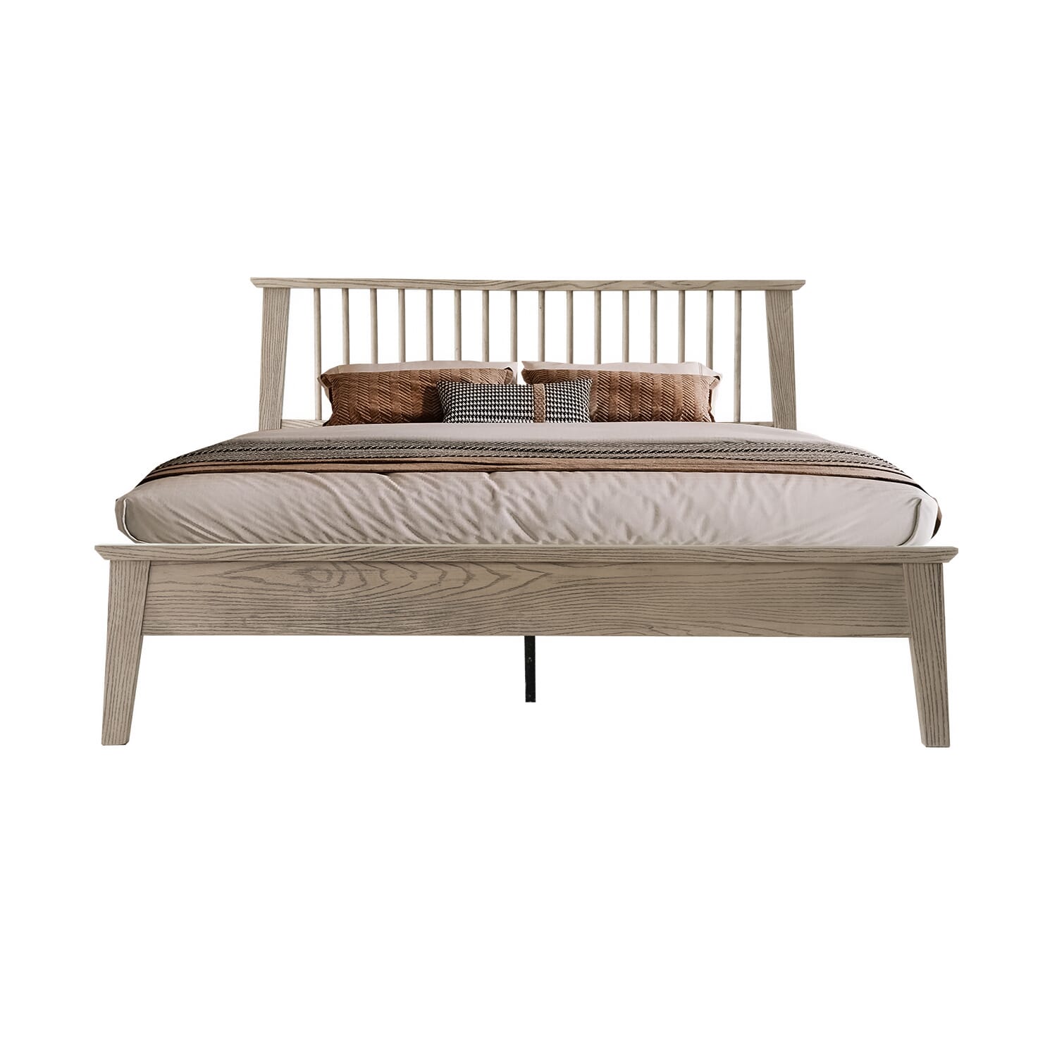 Queen Size Platform Bed Frame with Solid Wood Headboard & Footboard, Center Metal Legs, 12 Durable Slatted Base, No Box Spring Needed, Noise-Free & Slip-Free, Driftwood Gray Oak Finish, YUQ-33
