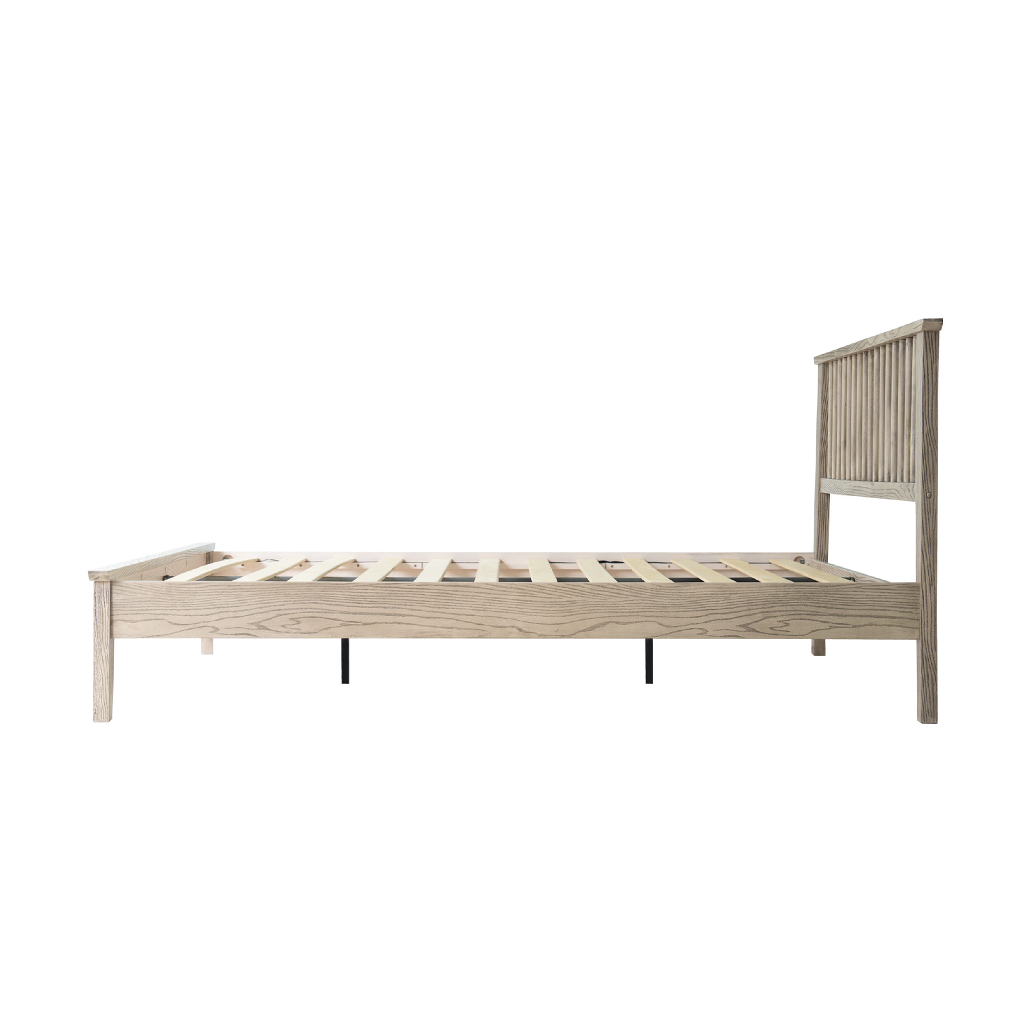Queen Size Platform Bed Frame with Solid Wood Headboard & Footboard, Center Metal Legs, 12 Durable Slatted Base, No Box Spring Needed, Noise-Free & Slip-Free, Driftwood Gray Oak Finish, YUQ-33