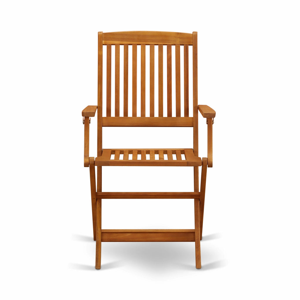 East West Furniture BCMCANA Beasley Patio Dining Folding Arm Chairs - Acacia Wood