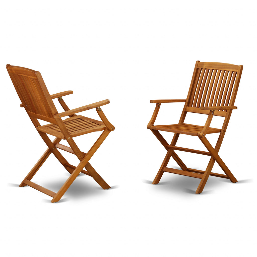 East West Furniture BCMCANA Beasley Patio Dining Folding Arm Chairs - Acacia Wood, Set of 2, Natural Oil