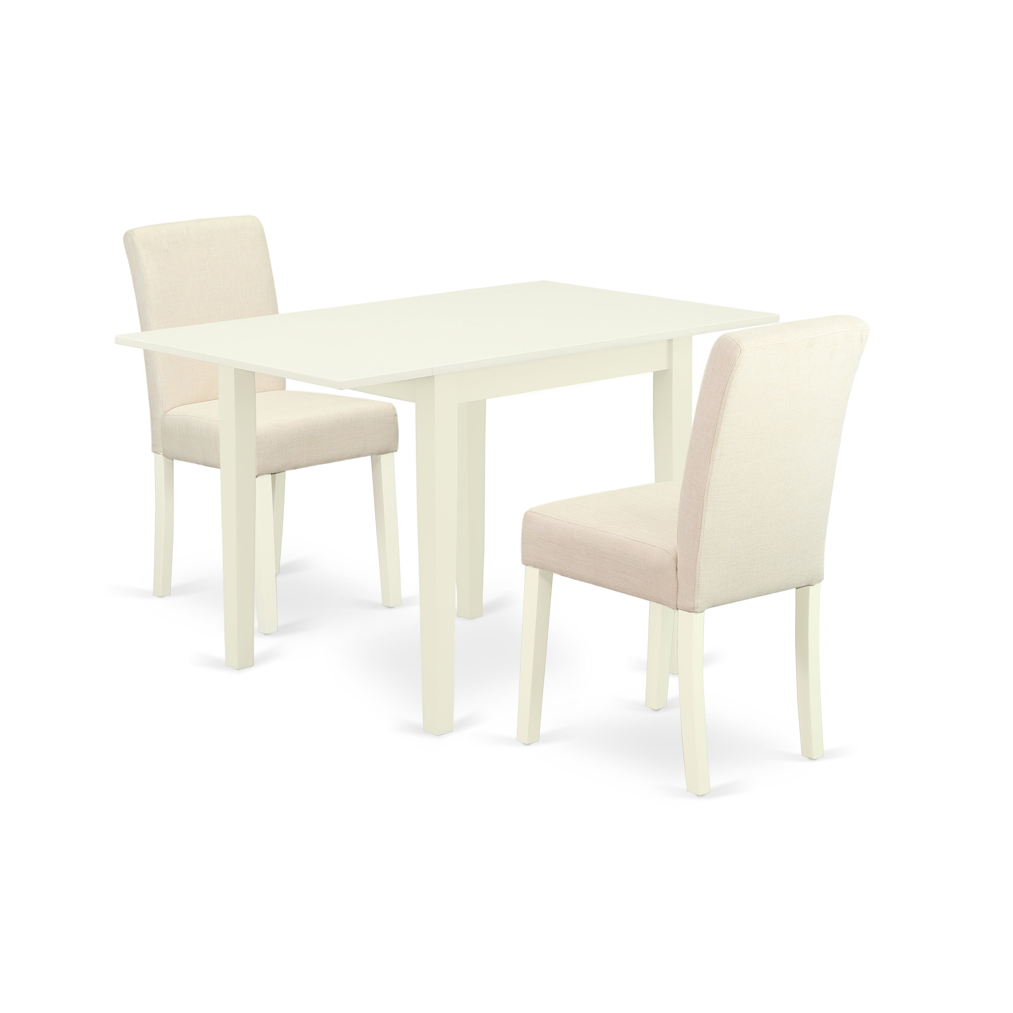 East West Furniture 1NDAB3-LWH-02 Dining Set 3 Pc - Two Kitchen Chairs and a Dining Room Table - Linen White Finish Wood - Light Beige Color Linen Fabric